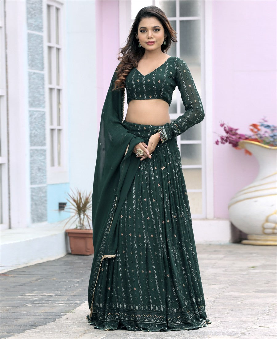 Bottle Green Georgette Sequence Work Party Wear Lehenga choli Zatki Ethnic Bottle Green Georgette Sequence Work Party Wear Lehenga choli Zatki Ethnic