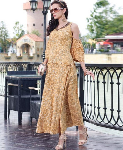 RE - entrancing yellow cotton printed stitched kurti