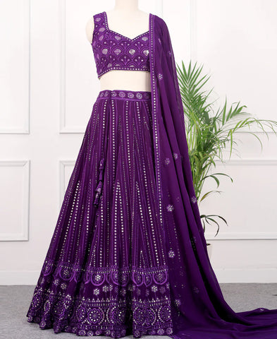 Blue Color Georgette Sequins Work Lehenga Choli