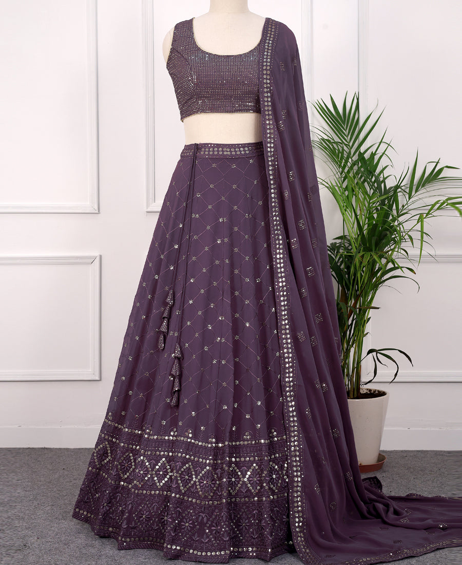 Dusty Purple Georgette Sequins Work Lehenga Choli