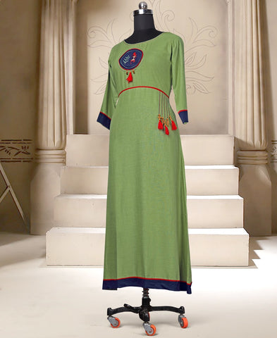 RE - Captivating Green slub rayon embellish stitch kurti