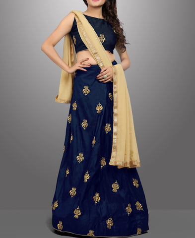 RE - Embroidered Dark blue taffeta silk lehenga choli