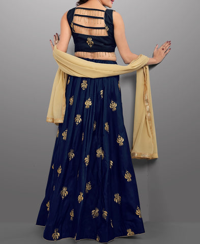 RE - Embroidered Dark blue taffeta silk lehenga choli