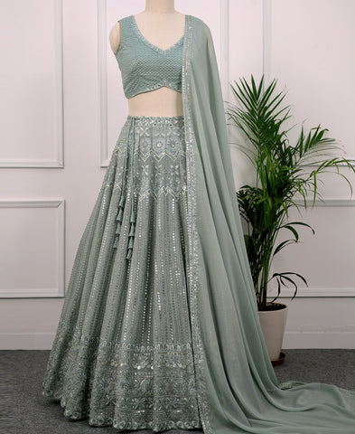 Jungle Mist Color Georgette Sequins Work Lehenga Choli