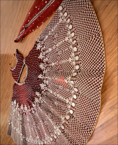 RE - Dark Maroon Coloured Taffeta Silk Embridered Work Lehenga Choli