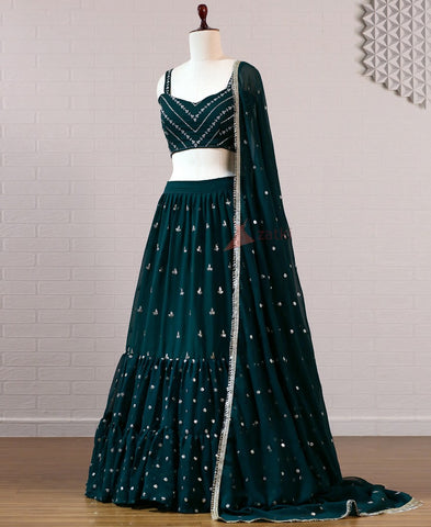 RE - Bottle green designer ruffle Lehenga Choli