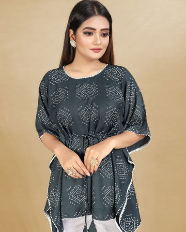 Bandhani Print grey cotton Kaftan dress