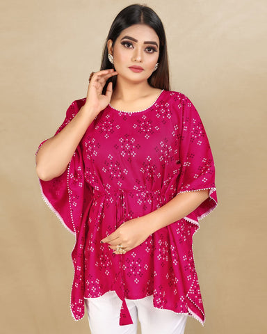 Bandhani Print Pink cotton Kaftan dress