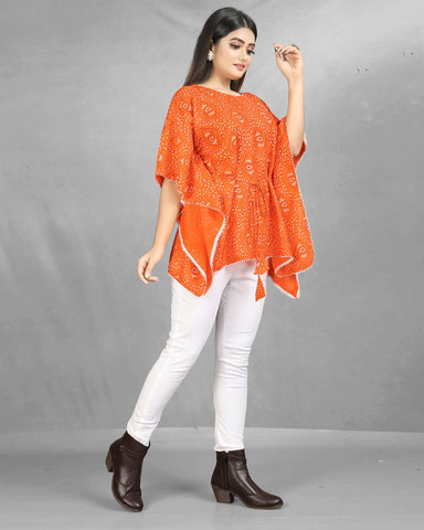 Bandhani Print Orange cotton Kaftan dress