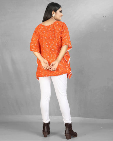 Bandhani Print Orange cotton Kaftan dress