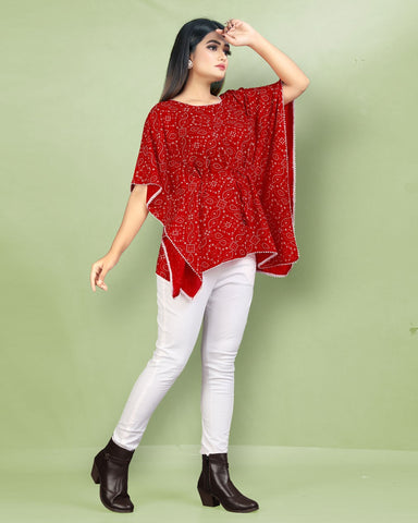 Bandhani Print Red cotton Kaftan dress