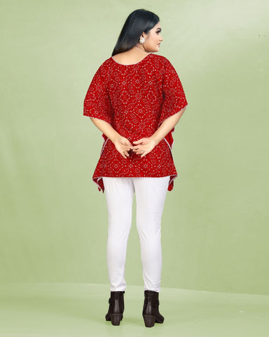 Bandhani Print Red cotton Kaftan dress