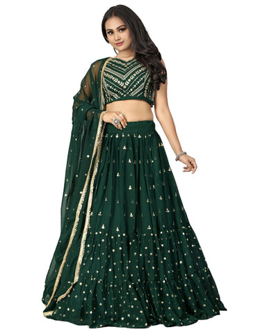 RE - Bottle green designer ruffle Lehenga Choli