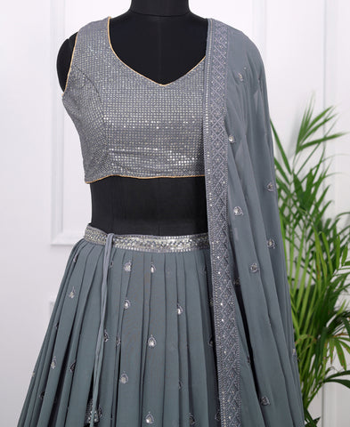 Grey color Georgette Sequins and Thread Work Lehenga Choli