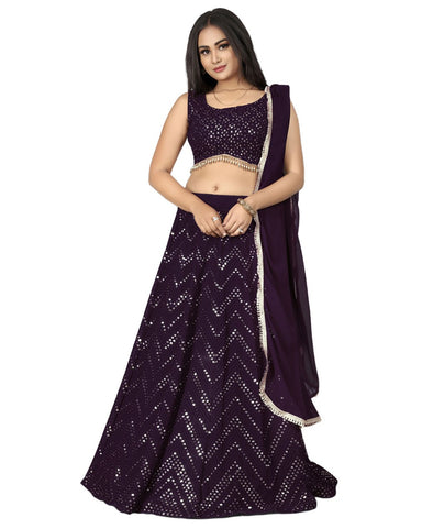 RE - Dark Wine Colored Sequence Embroidery Work Lehenga Choli