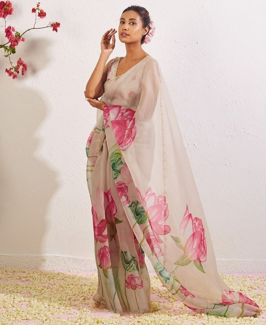 Soft Organza Floral Print Saree
