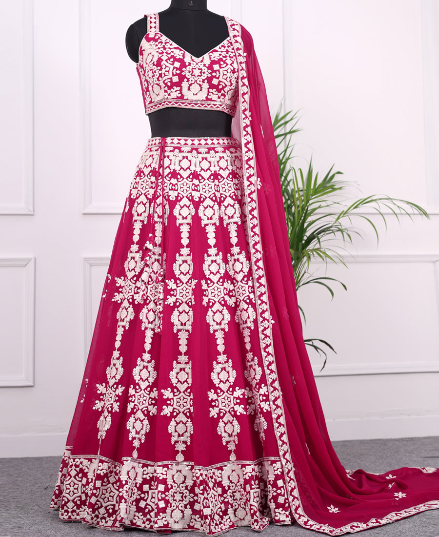 Red Georgette Sequins and Thread Work Lehenga Choli
