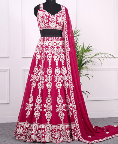 Red Georgette Sequins and Thread Work Lehenga Choli