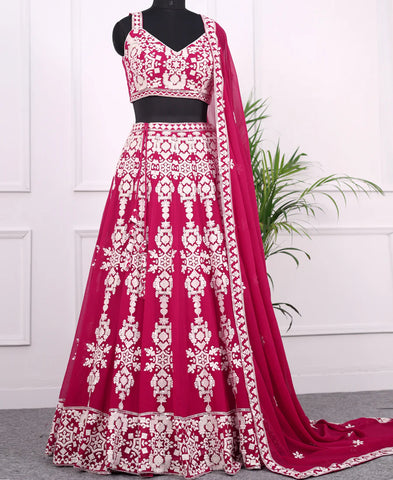 Red Georgette Sequins and Thread Work Lehenga Choli