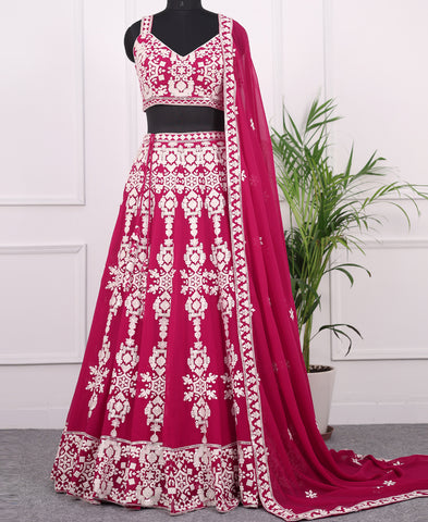 Red Georgette Sequins and Thread Work Lehenga Choli