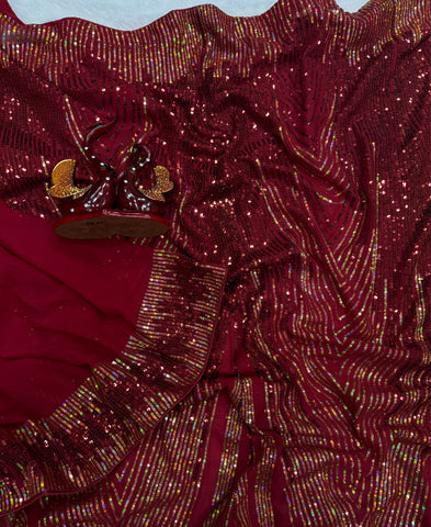 Maroon Color Sequins Work Saree