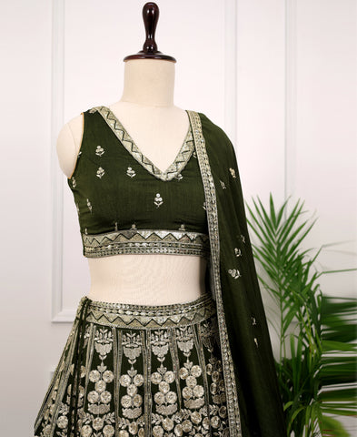 Green color Vichitra Silk Sequins and Zari Work Lehenga Choli