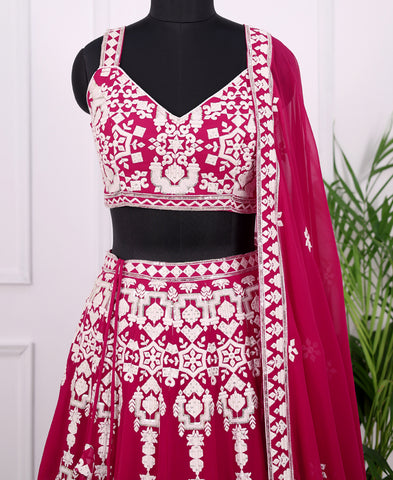 Red Georgette Sequins and Thread Work Lehenga Choli