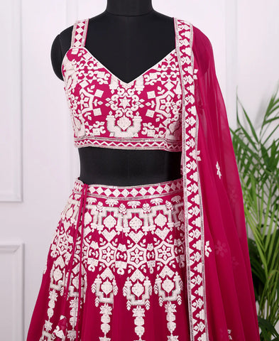 Red Georgette Sequins and Thread Work Lehenga Choli