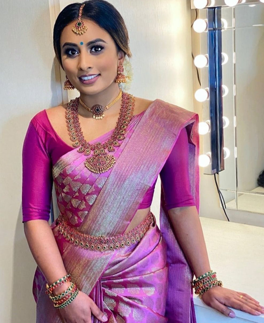 Pink Color Lichi Silk Saree