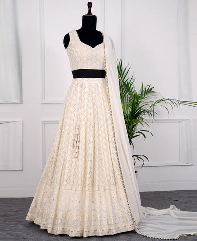 White Color Georgette Sequins Work Lehenga Choli