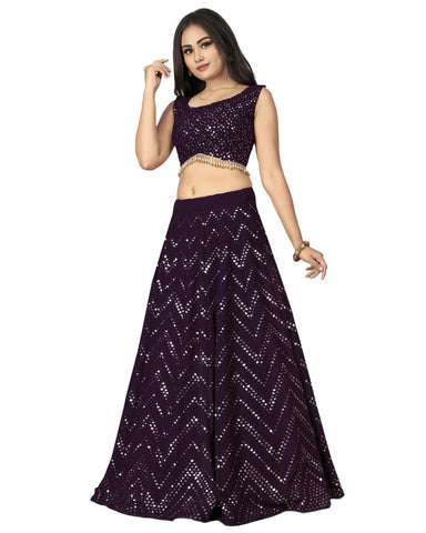 RE - Dark Wine Colored Sequence Embroidery Work Lehenga Choli