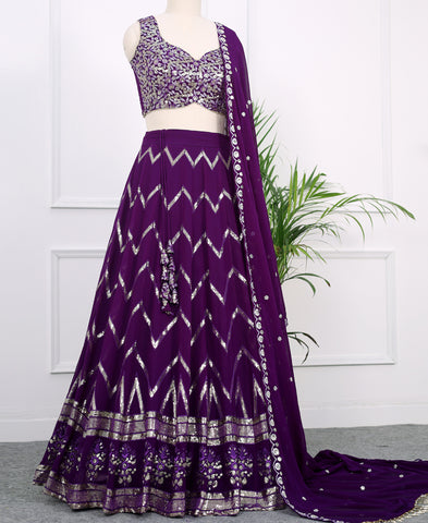 Deep Purple Georgette Sequins Work Lehenga Choli