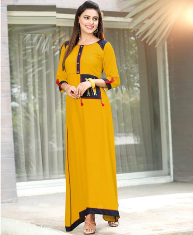 RE - Engaging Yellow slub rayon embellish stitch kurti