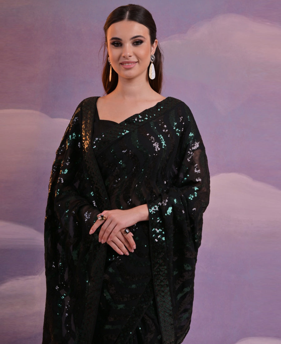 Soft Georgette Sequins Work Saree