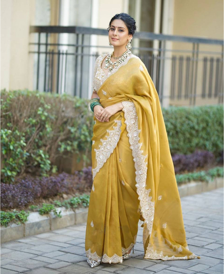 Beautiful Jarkhan Diamond Work In Space Silk Saree