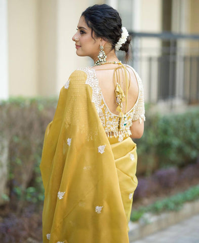 Beautiful Jarkhan Diamond Work In Space Silk Saree