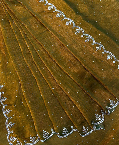 Beautiful Jarkhan Diamond Work In Frendy Chiffon Saree