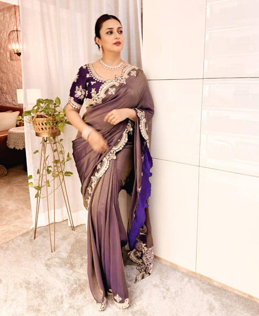 Copper Gold Weave Silk  Sequins And Zari Embroidery Saree