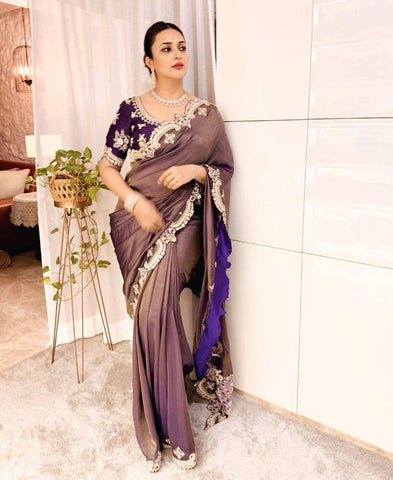 Copper Gold Weave Silk  Sequins And Zari Embroidery Saree