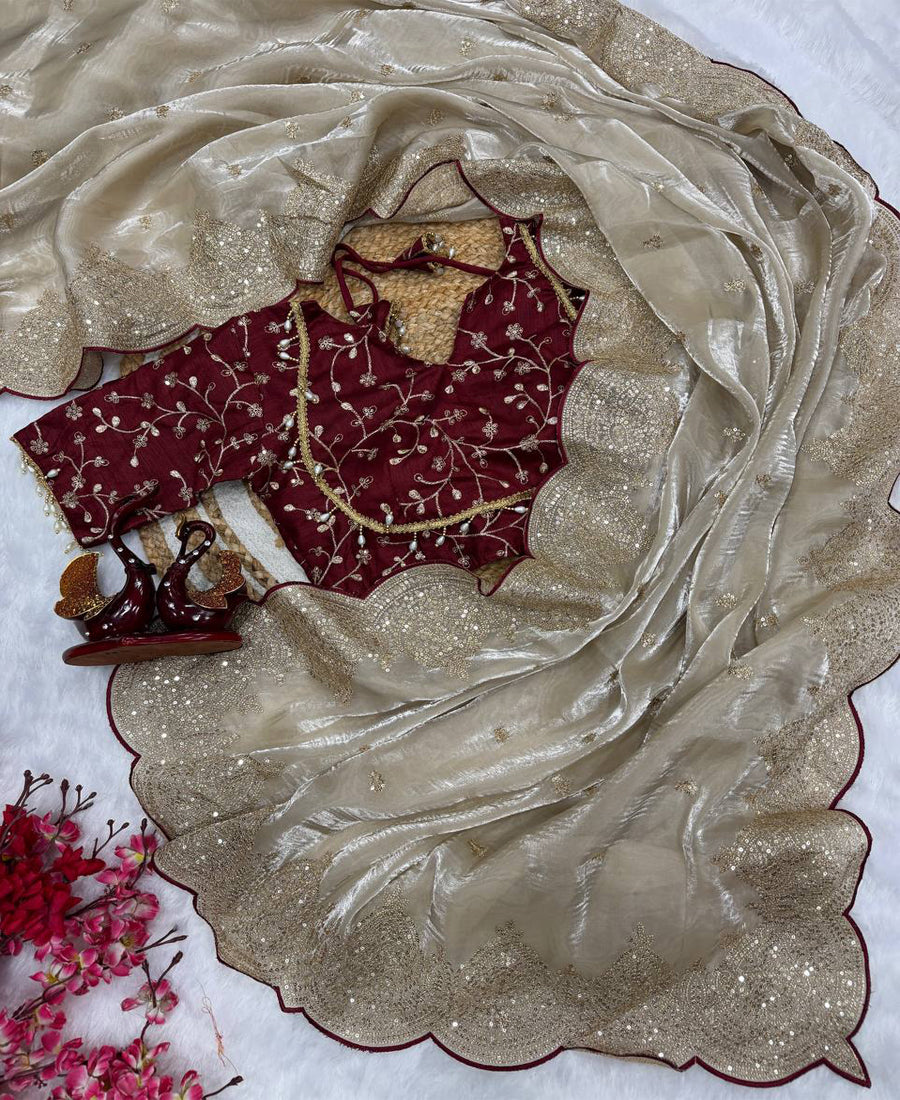 Soft Jimmy Chu Sequins Embroidery Work Saree