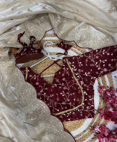 Soft Jimmy Chu Sequins Embroidery Work Saree