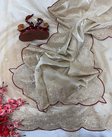 Soft Jimmy Chu Sequins Embroidery Work Saree