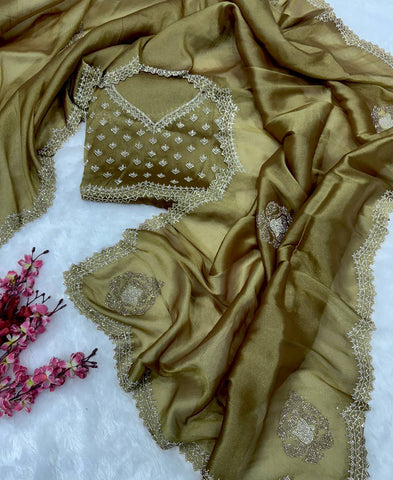 Coper Silk Jarkhan Diamond Work Saree