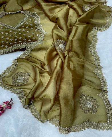 Coper Silk Jarkhan Diamond Work Saree