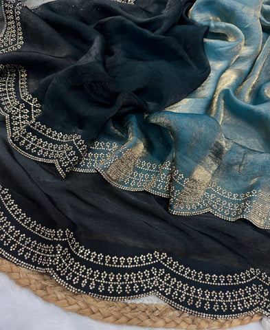 Satin Silk Shaded Diamond Jarkhan Work Saree