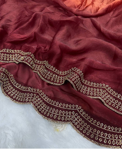 Satin Silk Shaded Diamond Jarkhan Work Saree