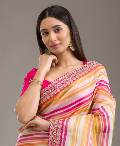 Beautiful Lehriya Print In Soft Tebby Silk Saree