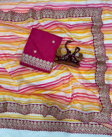 Beautiful Lehriya Print In Soft Tebby Silk Saree