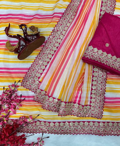 Beautiful Lehriya Print In Soft Tebby Silk Saree