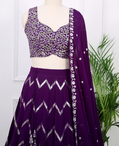 Deep Purple Georgette Sequins Work Lehenga Choli